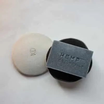Hemp-Collective-Ceramic-soap-dish-and-activated-charcoal-soap